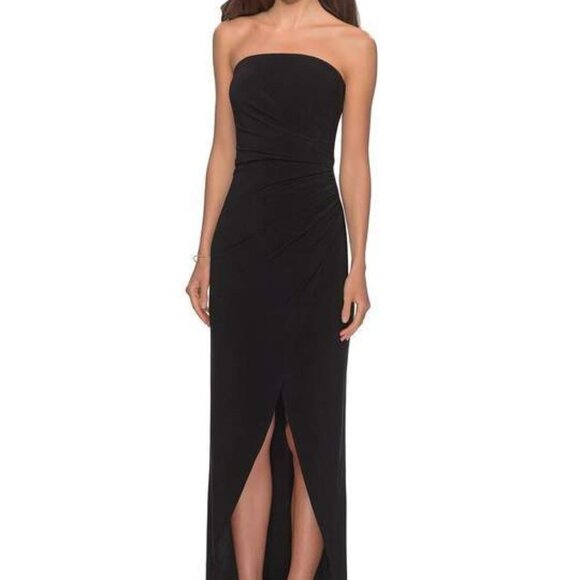 NWT La Femme 28204SC Jersey Prom Dress Black Size 14 - Picture 1 of 6